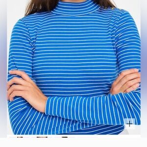 J.Crew Striped mockneck ribbed top Blue And White Stripe Cotton Button Details